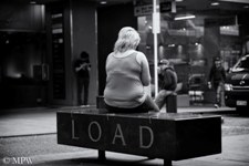 Queen Street Auckland city, black and white photo by Mike Wheelton
